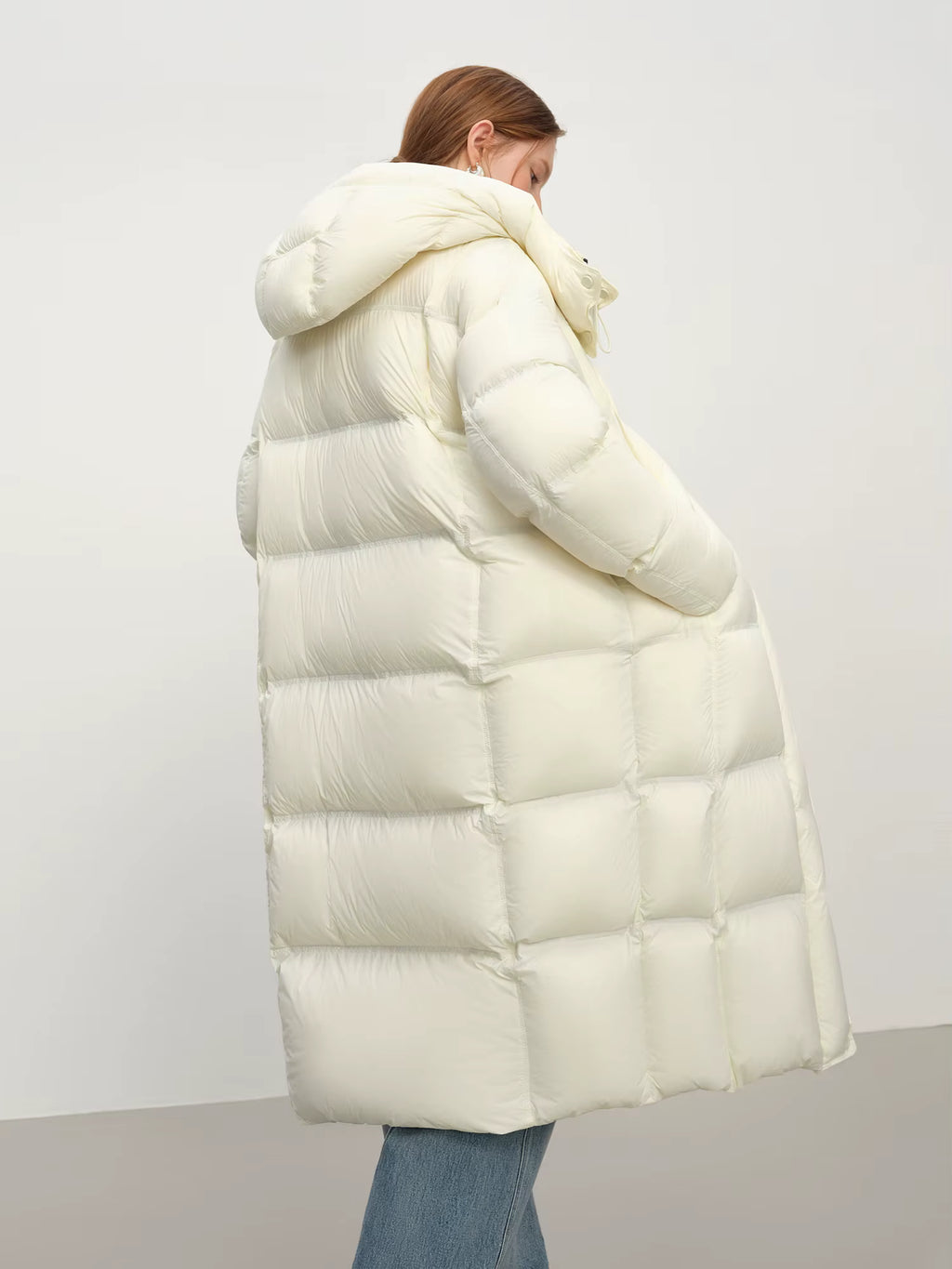 Winter New Women's Long Puffer Down Coat with Hood Two-Tone Color Block Thermal Insulated Jacket Heavy Warm Outerwear