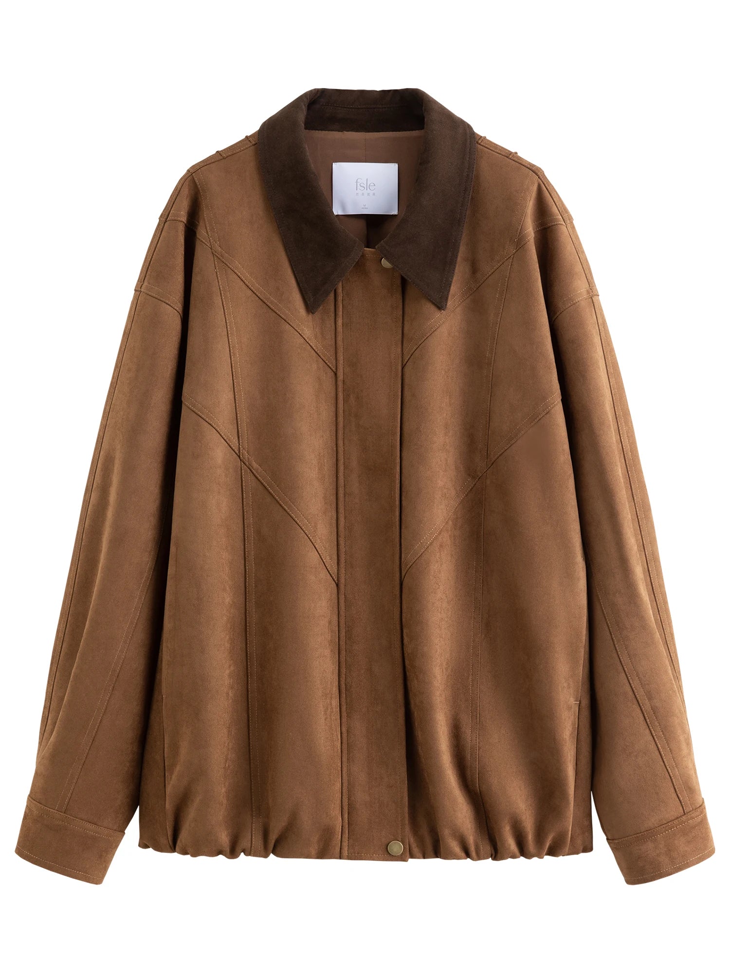 FSLE Retro Style Maillard Suede Long Sleeves Jacket for Women 2025 Autumn New Arrival Contrast Color Lapel Chic Coat