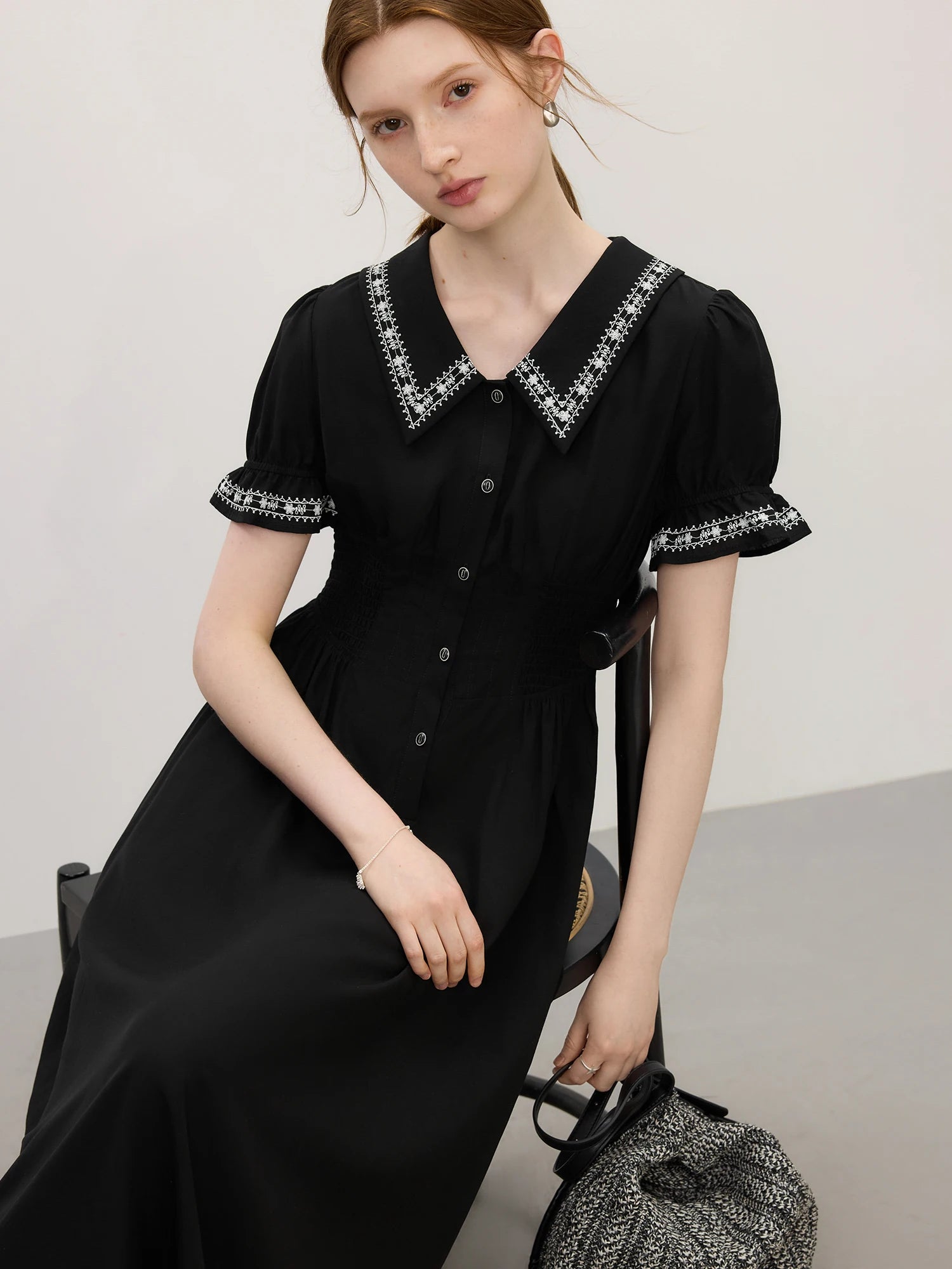FSLE Tencel Linen Elegant Commuting French Audrey Hepburn Style Women's 2025 Summer Short Sleeve Little Black Dress
