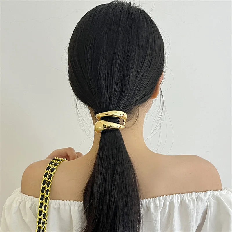XIALUOKE Metal Smooth Elastic Hair Loop HairBands for Women Girl Unique Hair Pin Ropes Jewelry Hair Accessories Gifts