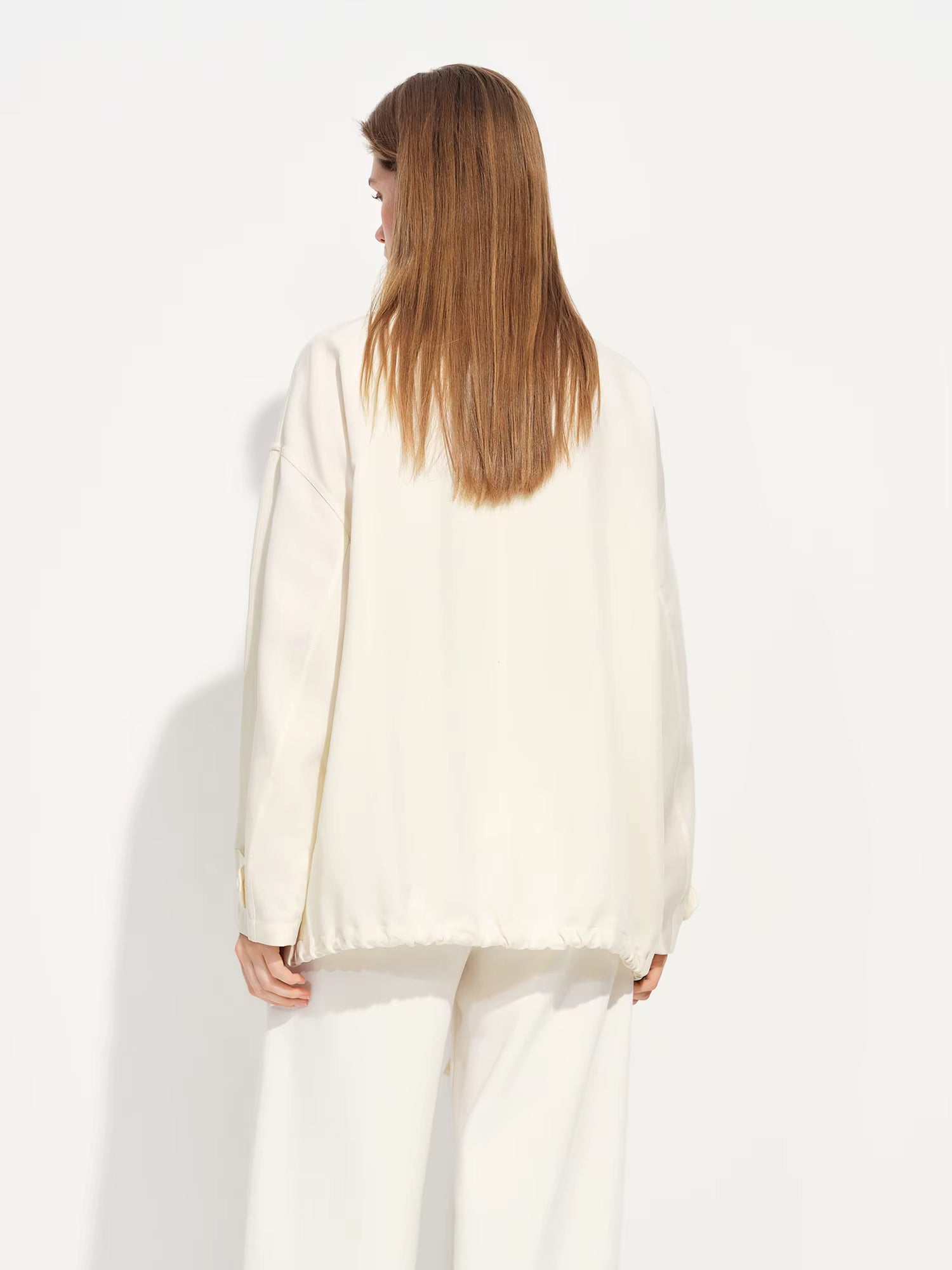 Relaxed Drawstring Turned-Up Collar Jacket for Women Spring 2026 New Arrival Long-Sleeve Top Lyocell Chestnut Brown Jackets