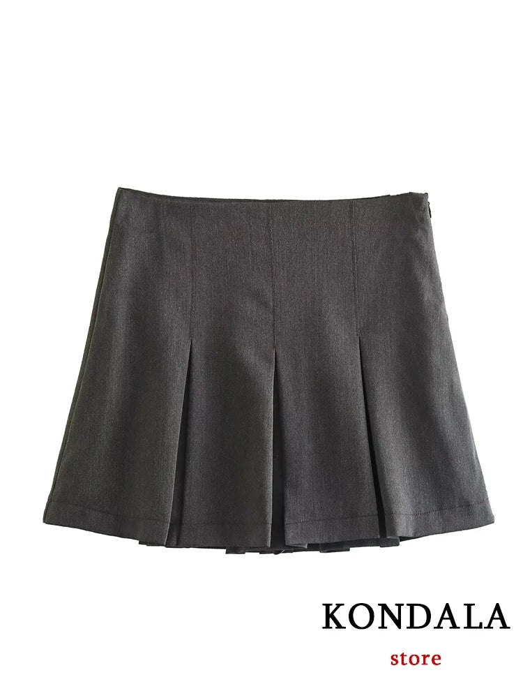 Dark Grey Mini Skirts Women Ruffles Pleated Sexy Shorts Skirts Female Fashion 2024 Streetwear Mujer Faldas