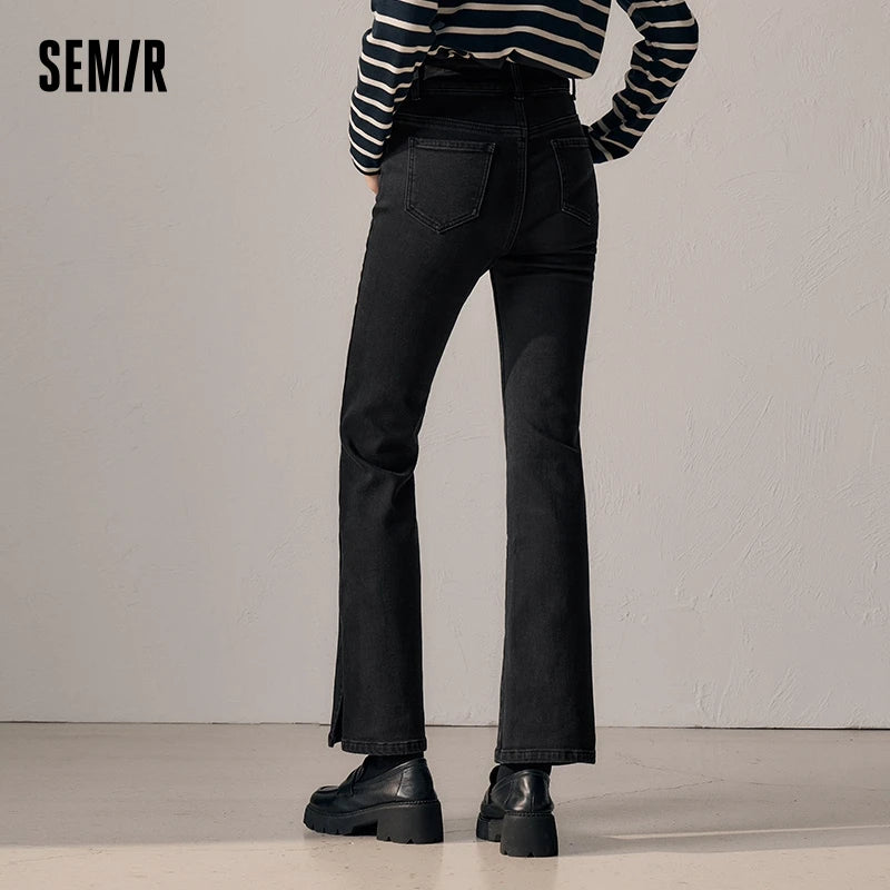 Semir Jeans Women High Waist Slit Flare Pants Leg-Lengthening 2024 New Winter Hong Kong Style Frayed Slimming Denim Trousers