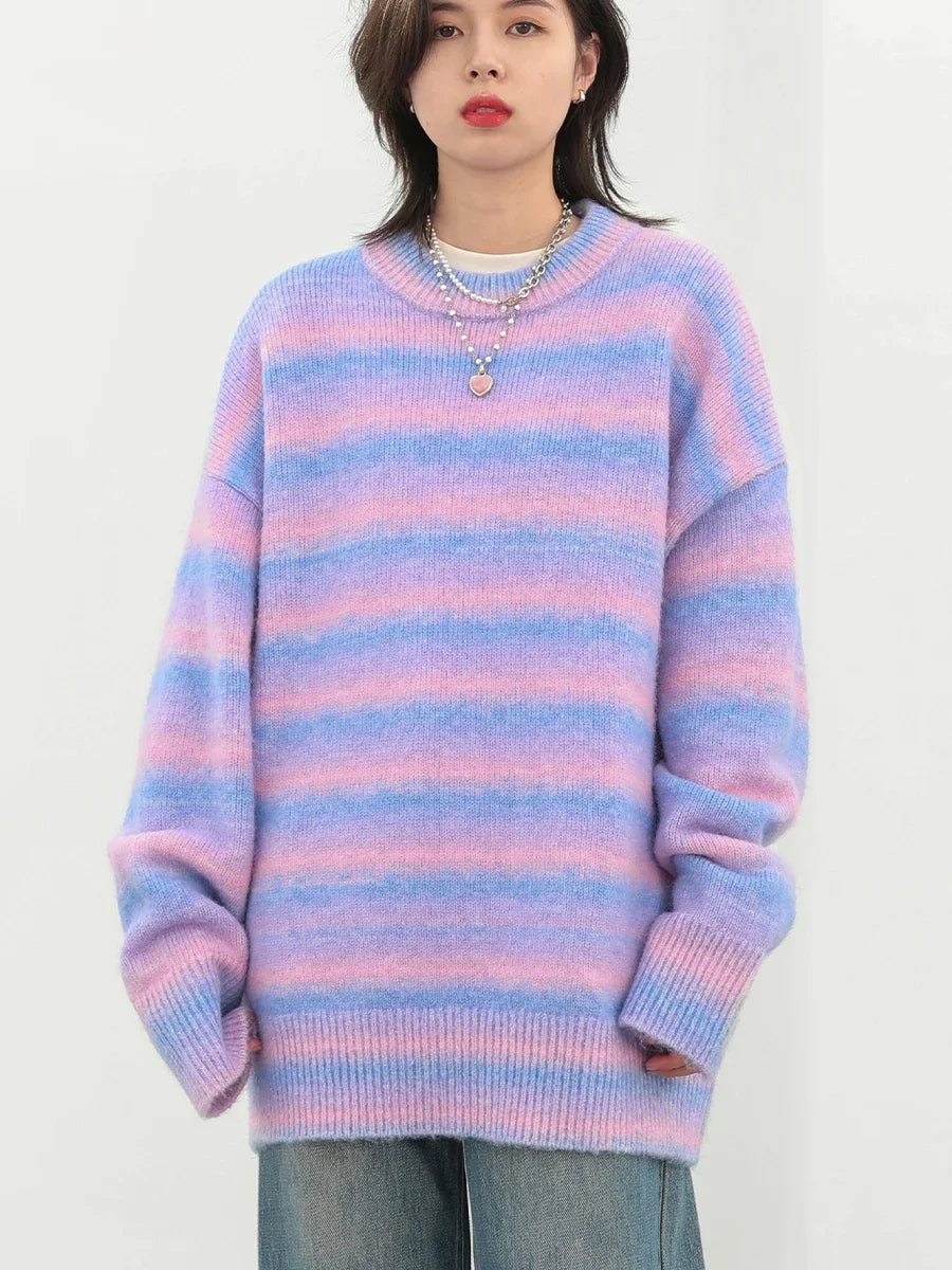 CHIC VEN Fashion Women Sweater Casual Loose Gradient Stripe Pullover Knitwears Female Jumpers Woman Tops Autumn Winter 2023