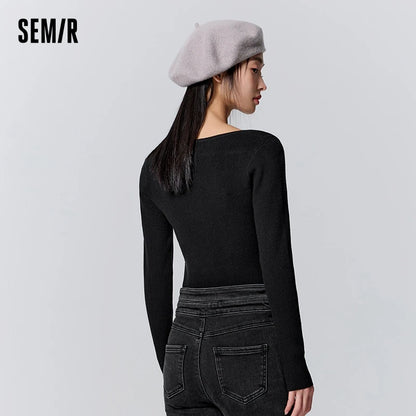 Semir Sweater Women Solid Color Sweater Simple Versatile 2023 Winter New Gentle Slim Bottoming Shirt Temperament Sweater