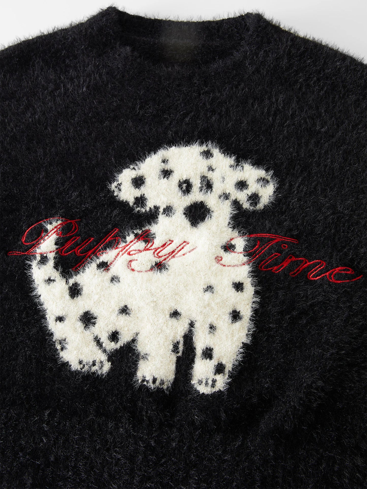 FSLE Black White Contrast Dalmatian Embroidered Cotton Pullover Sweater 2024 Winter New Design Warm Chic Sweater 24FS14244