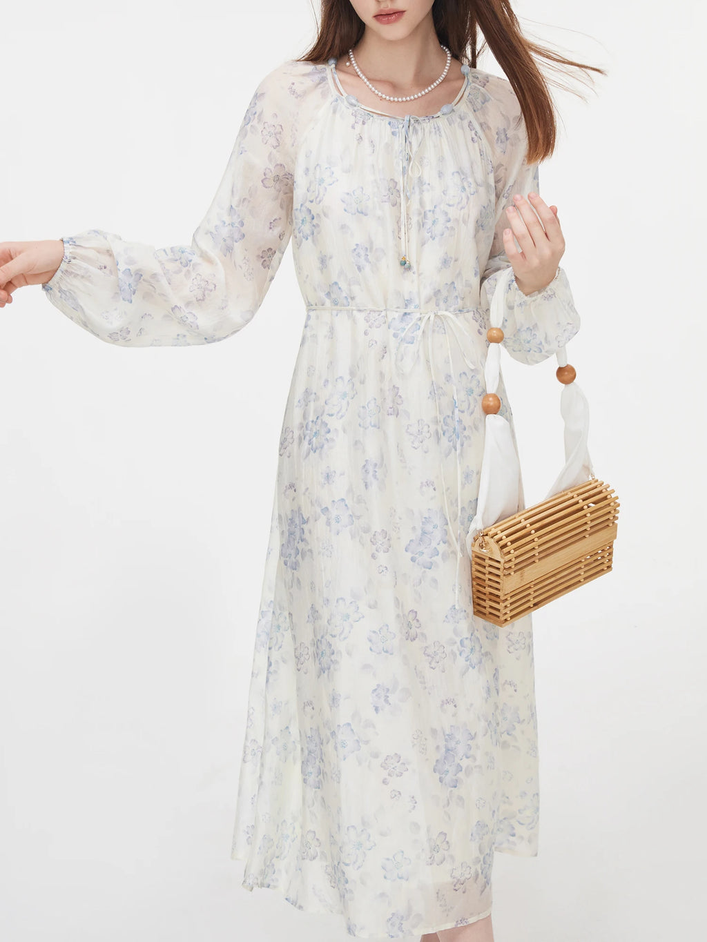 FSLE Office Lady French Vacation Style Blended Floral Dress 2024 Autumn New Collection Waist Slimming Women Dress 24FS13152