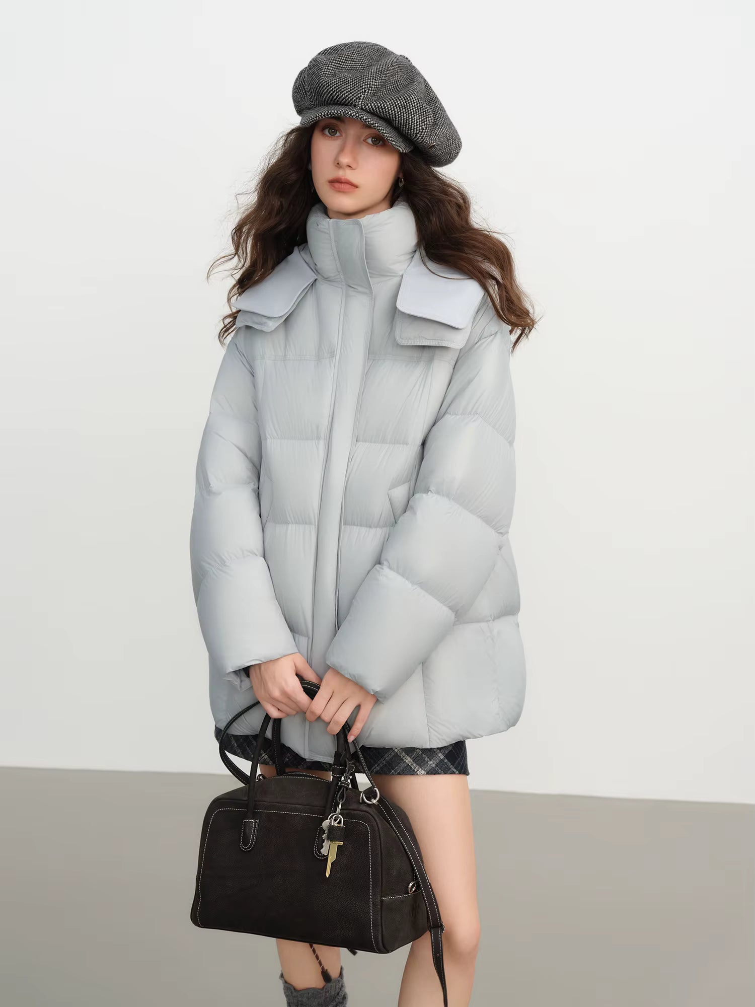Winter 2025 Women's Oversized Puffer Jacket - Short Hooded Down Coat 90% White Duck Down Fill for Casual Comfort and Warmth