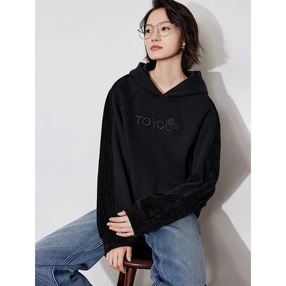 TOYOUTH Women Hoodies Sweatshirt 2024 Autumn and Winter New Fleece Letter Embroidery Splicing Hooded Pullover Tops