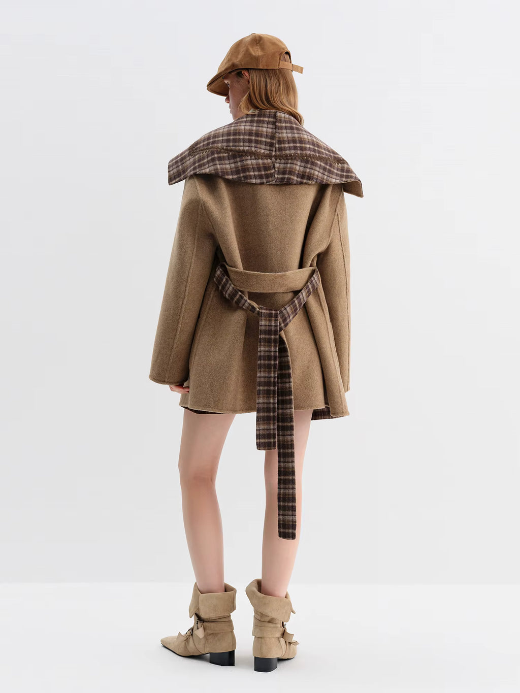 2025 Winter Women's Reversible Tartan Pattern Wool Blend Coat with Embroidery - Bohemian Style Two-Way Wear Long Overcoat