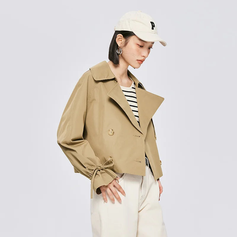 Semir Women Windbreaker Strench Short Khaki Loose Simple 2022 Autumn New Style Temperament Fashionable Coat Versatile Retro