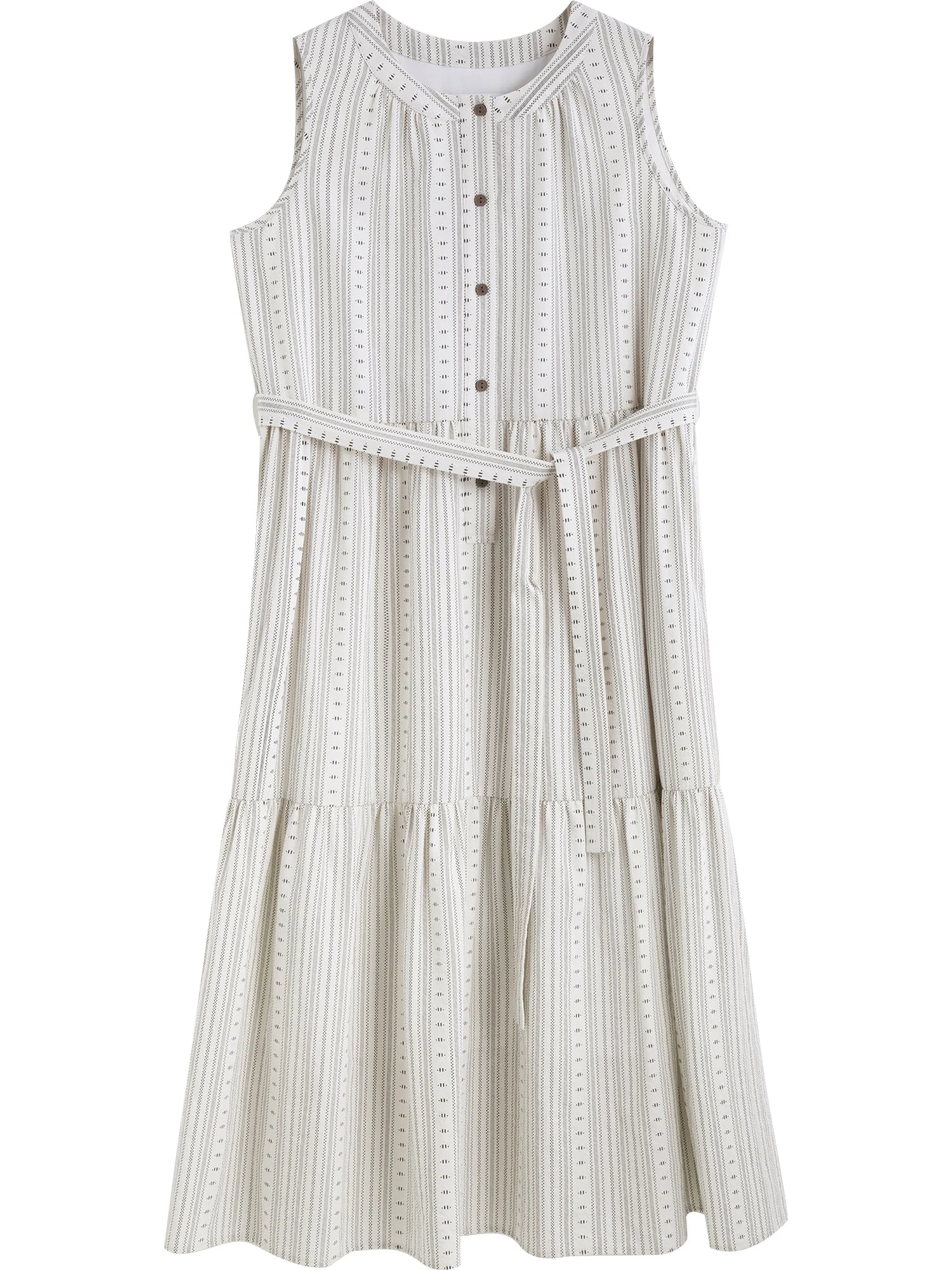 ZIQIAO Petite Boho Style Resort Sleeveless Dress - Women 2025 Summer New Arrival O Neck Slimming Waist-cinching A-line