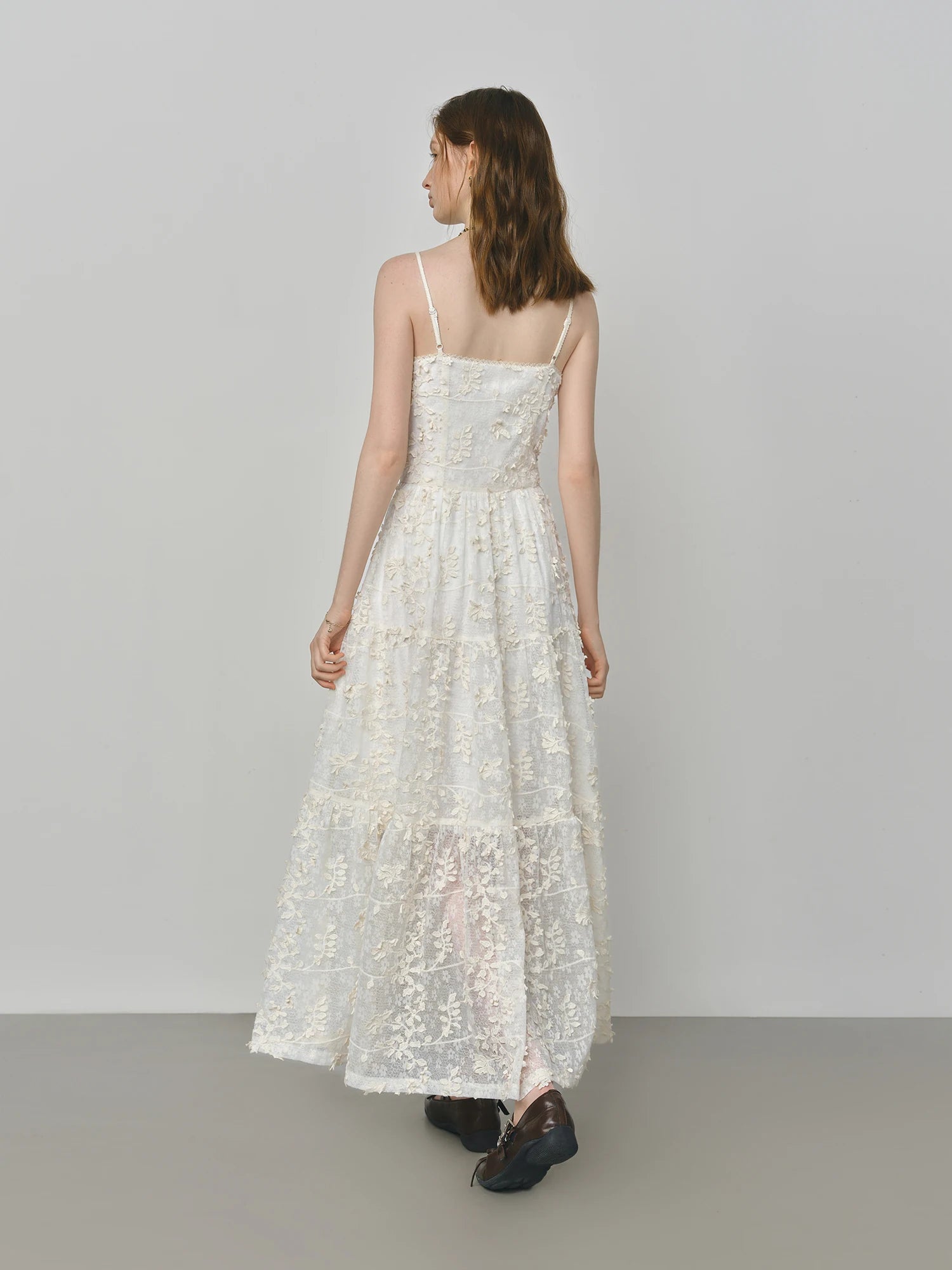 FSLE French Heavy Embroidery 3D Floral Layered Strap Dress 2025 Autumn New Arrival Woman Clothing Dresses