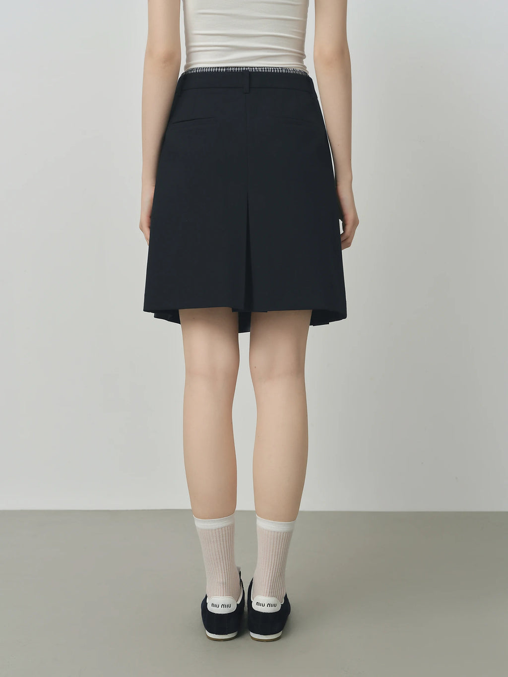 FSLE Double Waist Fake Two-piece Plaid Splicing Drawstring Skirt 2025 Autumn New Style Skirt