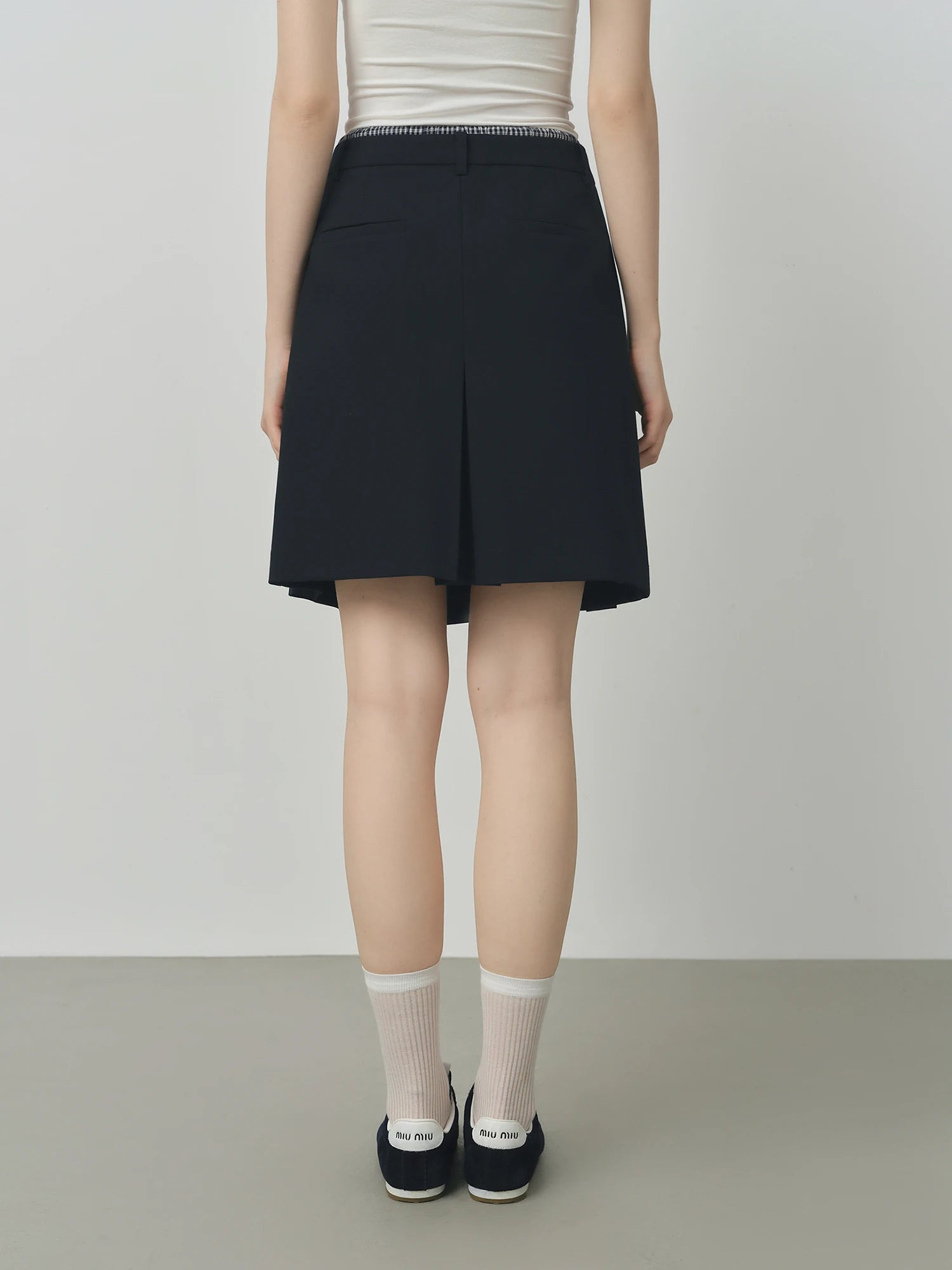 FSLE Double Waist Fake Two-piece Plaid Splicing Drawstring Skirt 2025 Autumn New Style Skirt