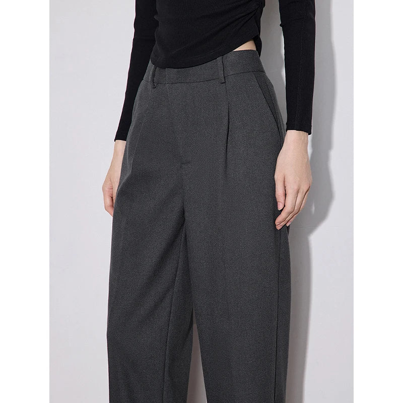 TOYOUTH Women Casual Pants 2024 Autumn and Winter New High Waiste Wide Leg Woolen Office Lady Working Wear Suit Trousers