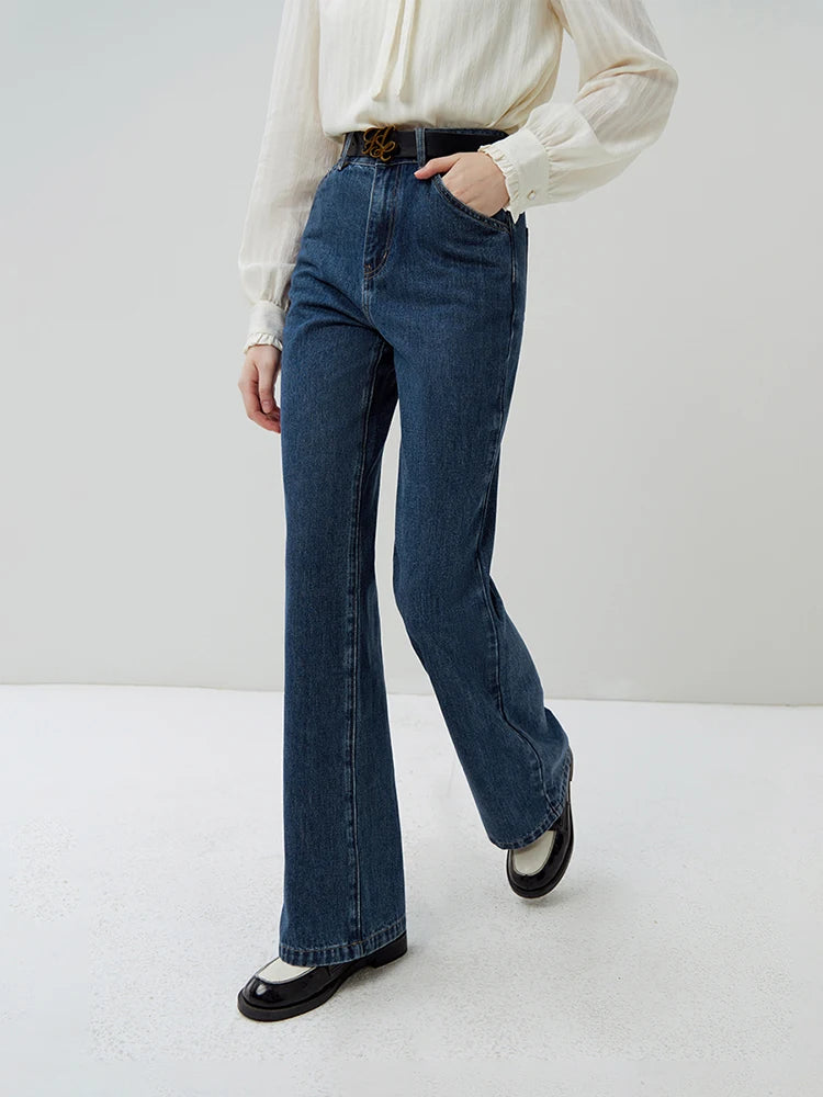 FSLE High Street Style Bootcut Jeans for Women 2023 Autumn New Look Slim Tall Trousers Casual High Waist Full-length Jean Female