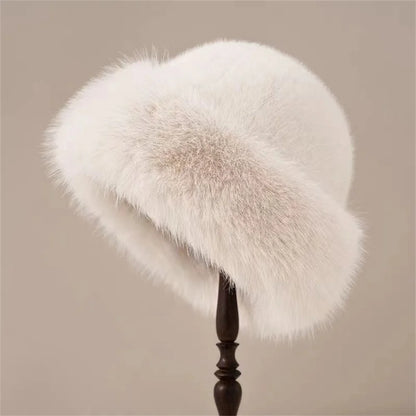 Korean Fashion Hat Women's Winter New Thick Warm Imitation Fur Simple Fisherman's Hat Imitation Mink Fur Ladies Mongolia Cap