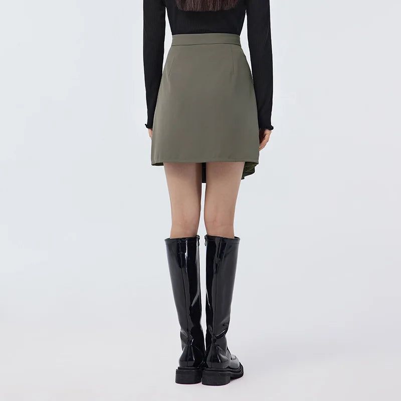 Semir 2023 Women Skirt Spring New Playful Asymmetrical Pleated Skirt Solid Color Sweet Cool A-line Skirt for Women