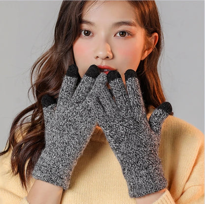 Fashion Cashmere Women Men Winter Cashmere Cold Protection Double-layer Thickening Warm Touch Screen Knitted Woolen Gloves