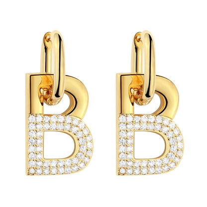 New 2023 Popular Glod Plated Shiny Letter B Dangle Earrings Women's Statement Jewellery Micro-Set Rhinestones Unusual Earrings