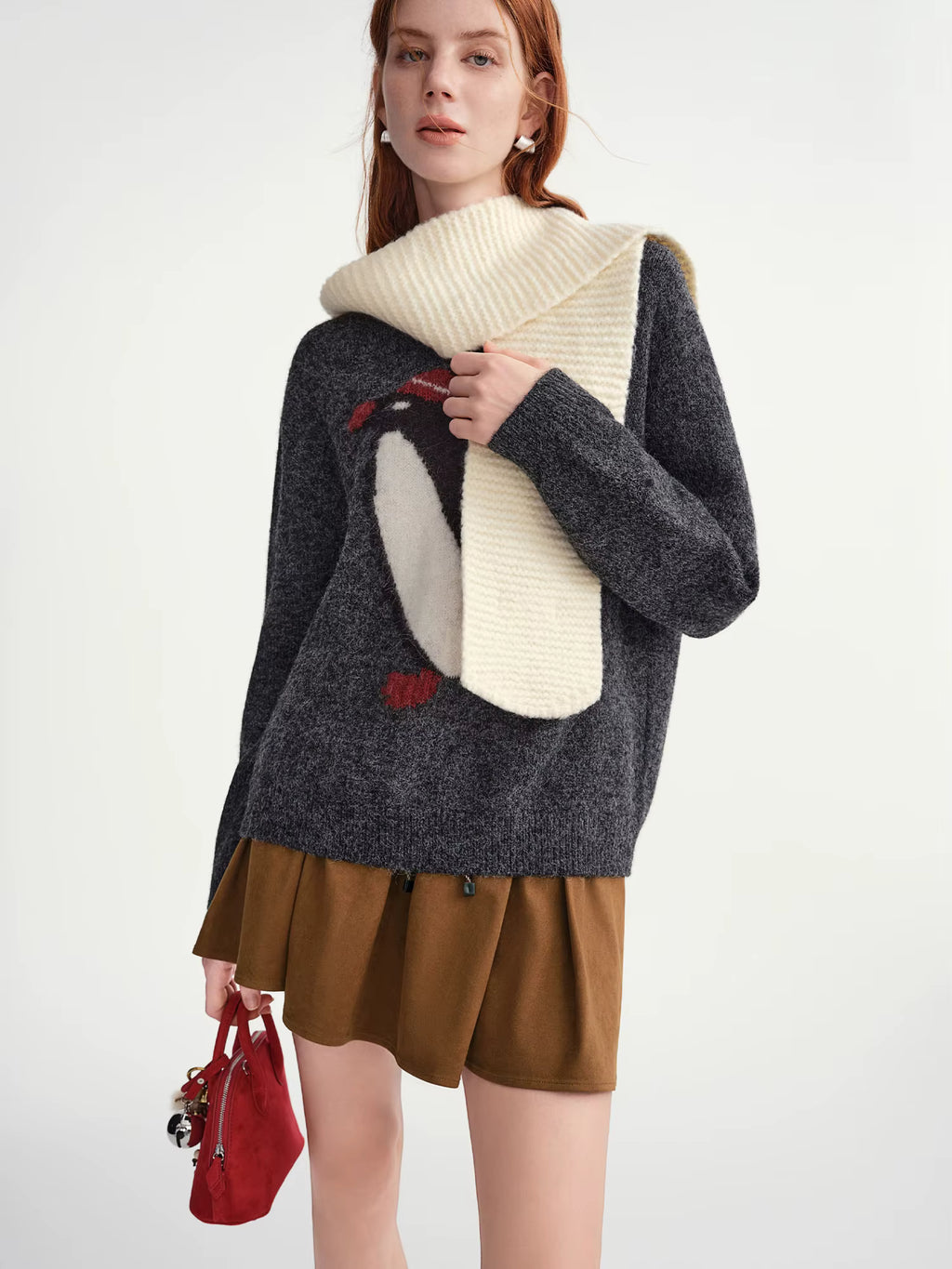 2025 Winter Women's Fun Animal Pattern Jacquard Knit Sweater - Relaxed Fit Round Neck Slimming Pullover for Casual Comfort