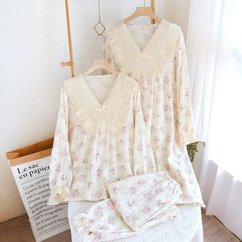 NEW Cute Korean Pajama For Women Loose Sweet Lace Princess Style Soft Cotton Pajamas Skin-friendly Casual Homewear Nightgown