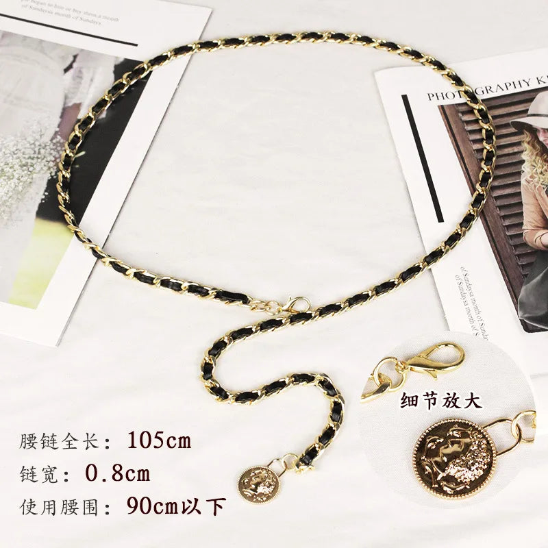 Belts for Women Chain Belt Female Lady Knit Belt Heart Metal Belts Jeans Waist Chains for Dress Ketting Riem Clothes Accessories