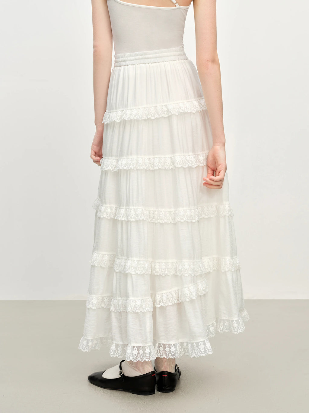 FSLE Winter 2025 Women's Embroidered Lace A-Line Tiered Skirt - Heavy Craft French Style Slimming Midi Dress for Office Casual