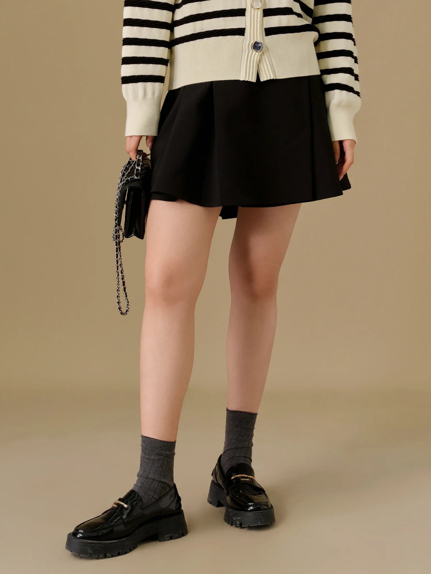 DUSHU【2 Length】Women Winter Long Skirts Irregular Waist Design Female Black Commuter Twill Skirt Mini Skirt 24DS84396+24DS84397