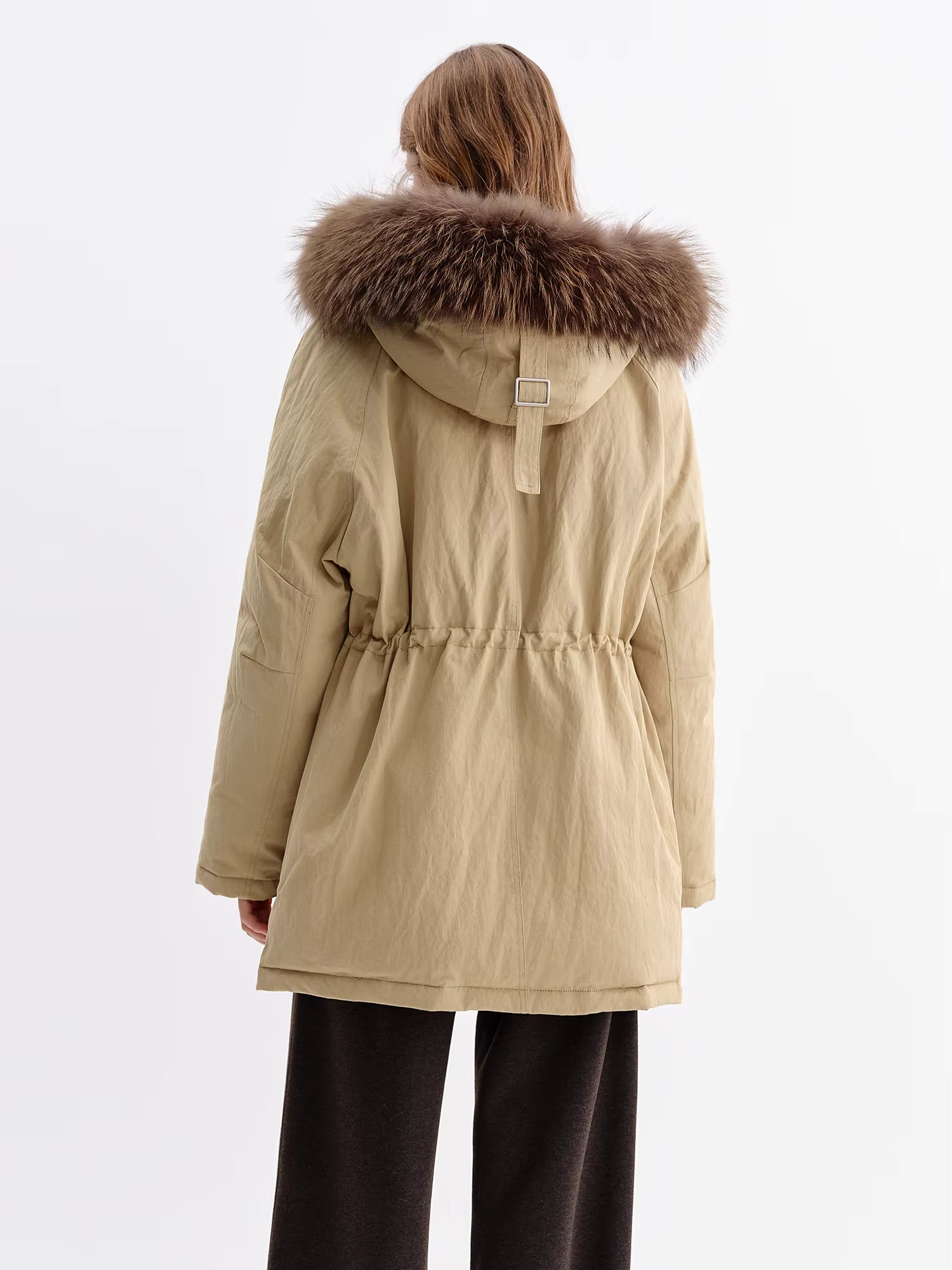 Raccoon Dog Fur-Lined Collar Parka Mid-Length Down Jacket for Women Winter 2025 New Arrival Keep Warm Khaki Down Coat