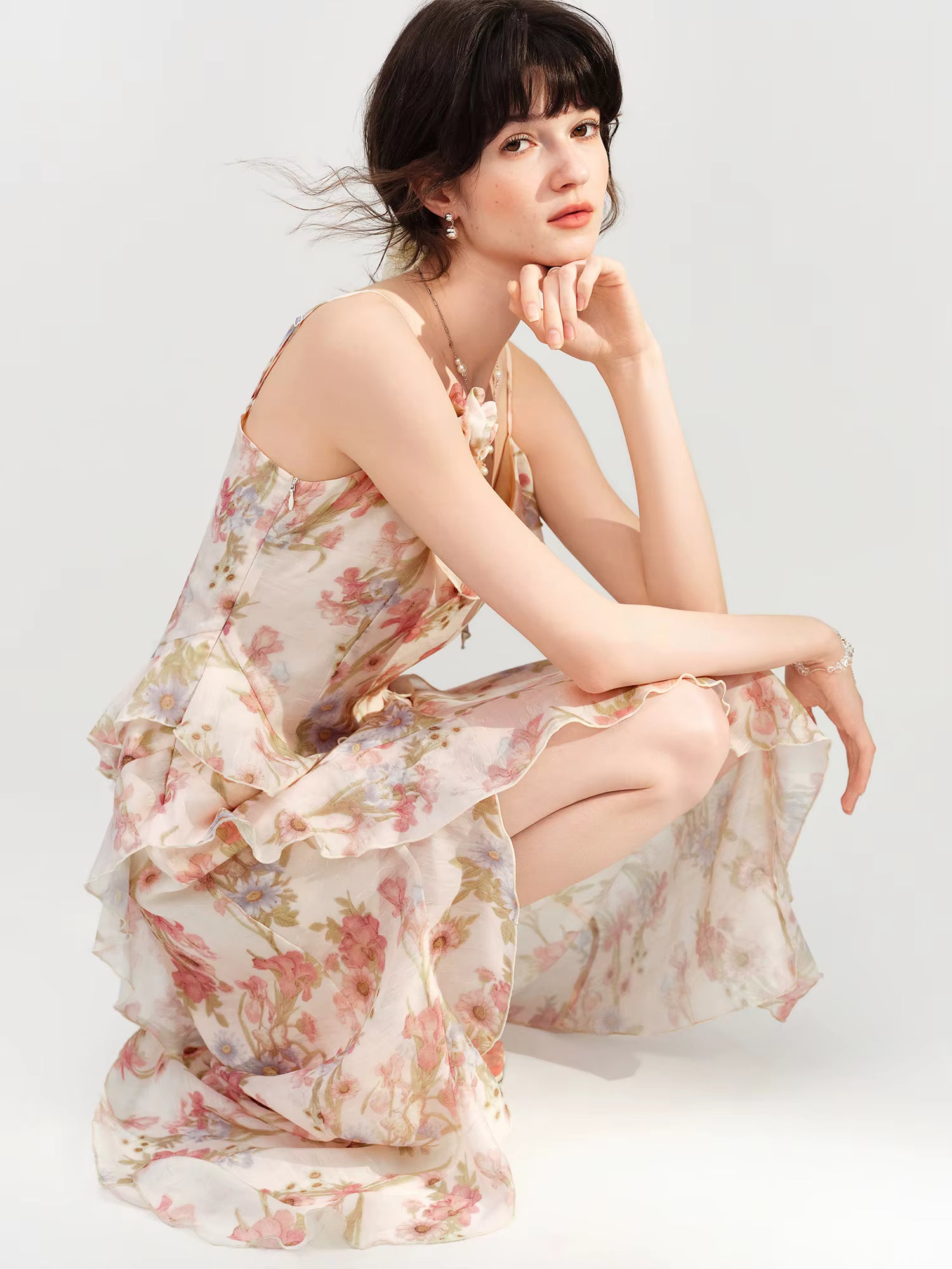 Resort Style Floral Print Slimming Ruffled Strapless Dress for Women's Summer 2026 New Arrival Elegant Long Slip Dresses