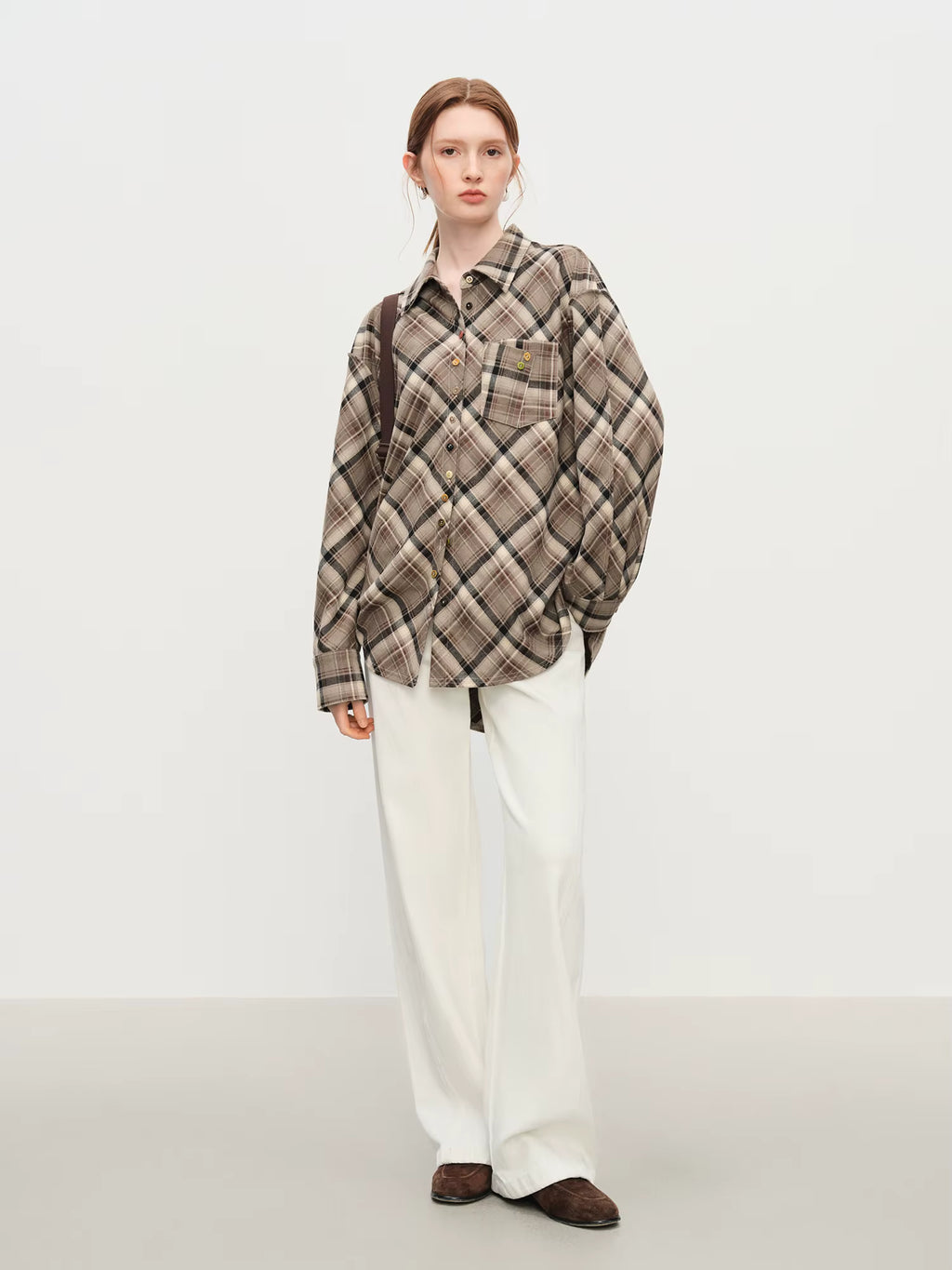 Retro Plaid Design Shirt Women 2025 Winter New Color Button Lapel Top