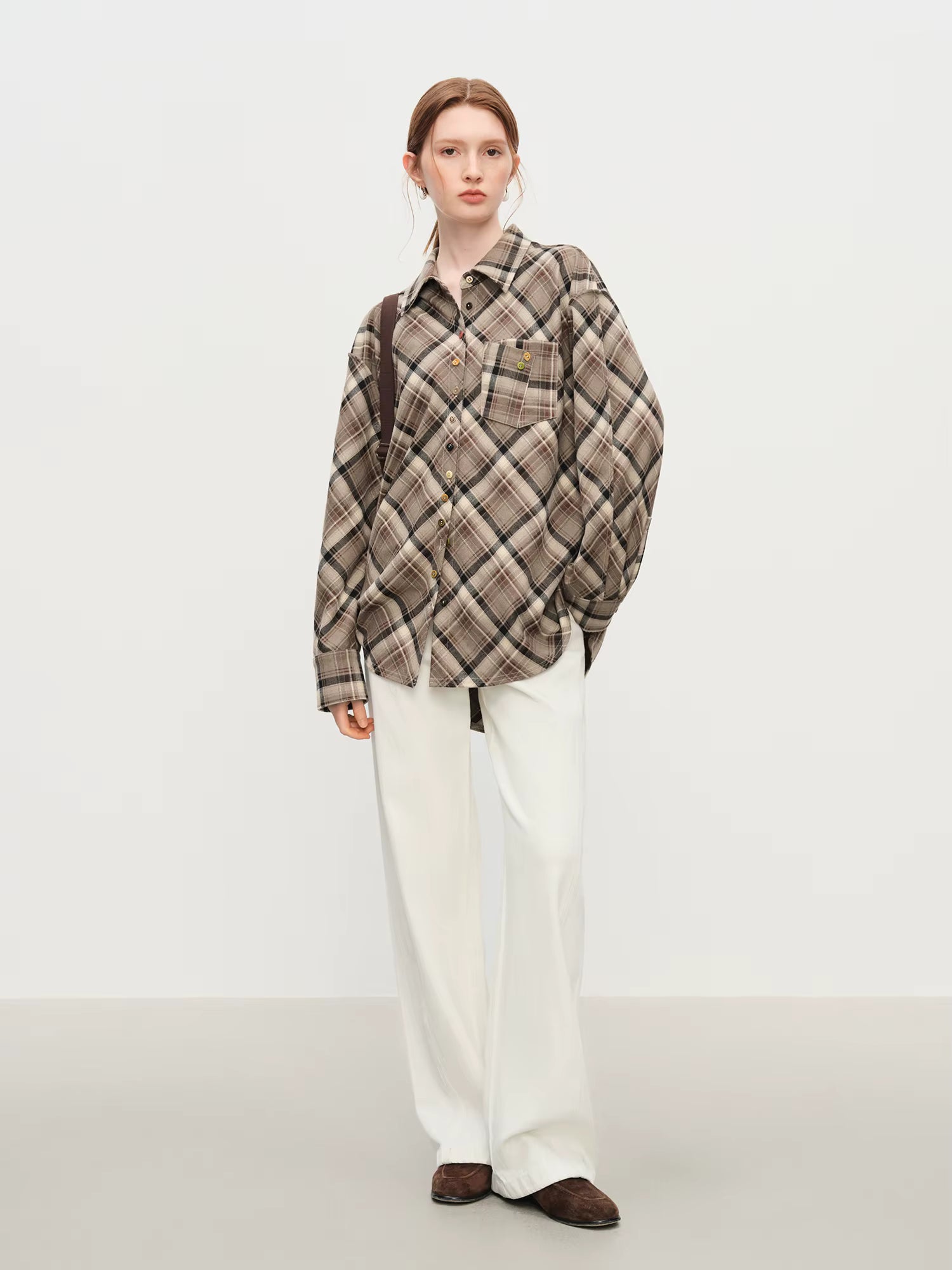 Retro Plaid Design Shirt Women 2025 Winter New Color Button Lapel Top