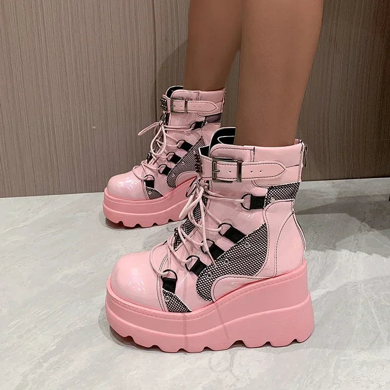Women's Boots 2024 Autumn Women Ankle Boots Platform Wedges High Heels Short Boots New Fashion Design Zip Cosplay Shoes of Women