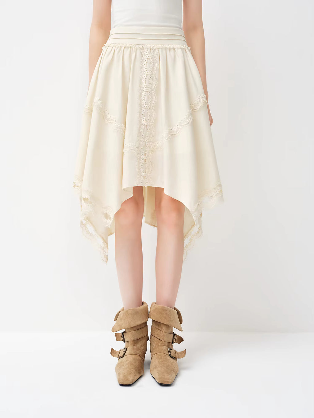 2026 Spring Women's V-Neck Ruffle Camisole Asymmetrical Hem Skirt Two Piece Set Bohemian Floral Coord Soft Elegant Style