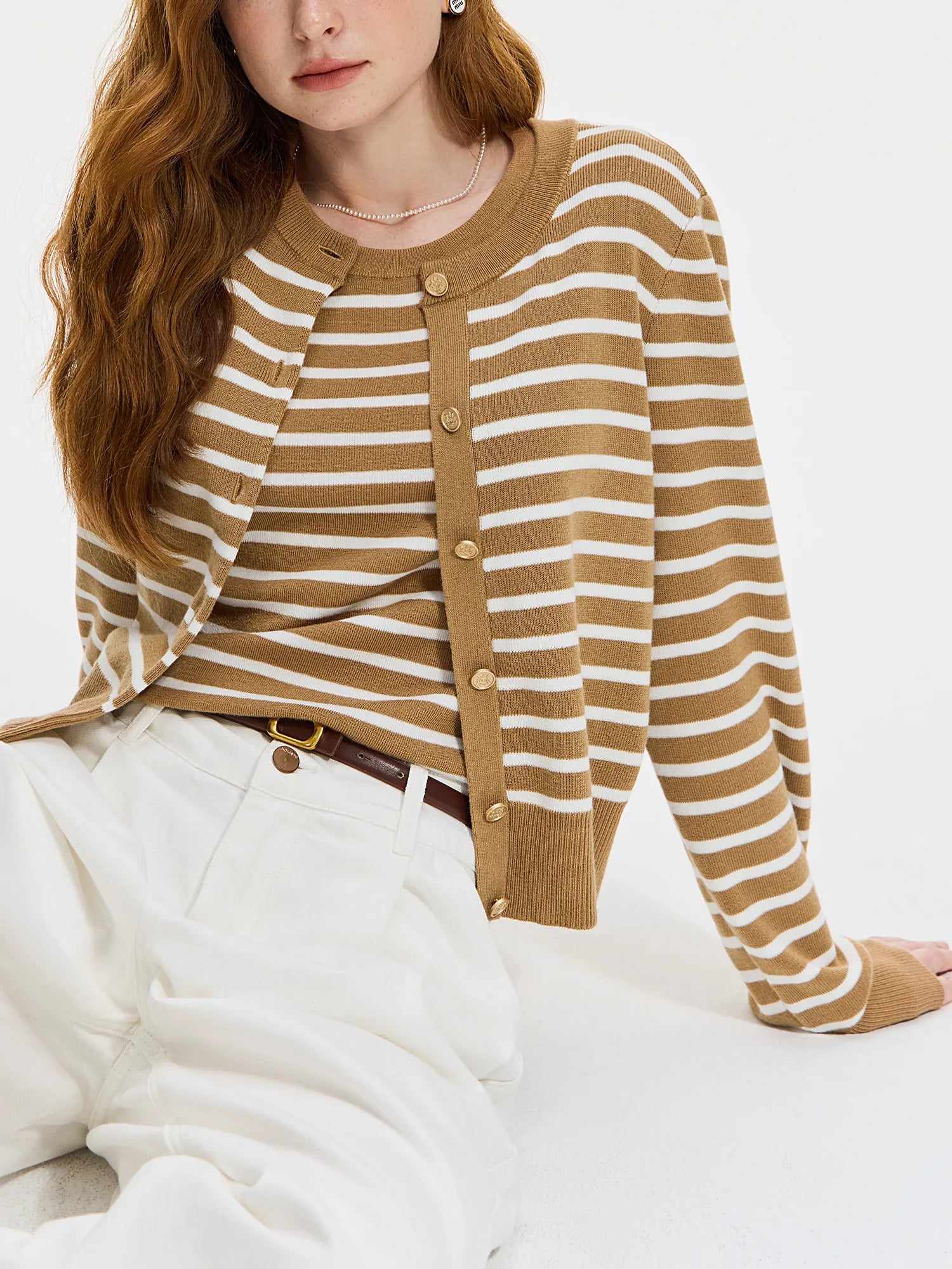 FSLE Striped Knit Cardigan Jacket Vest For Women 2024 Fall Winter New Sweater Undershirt Two-pieces Coat Set 24FS14105 24FS14232
