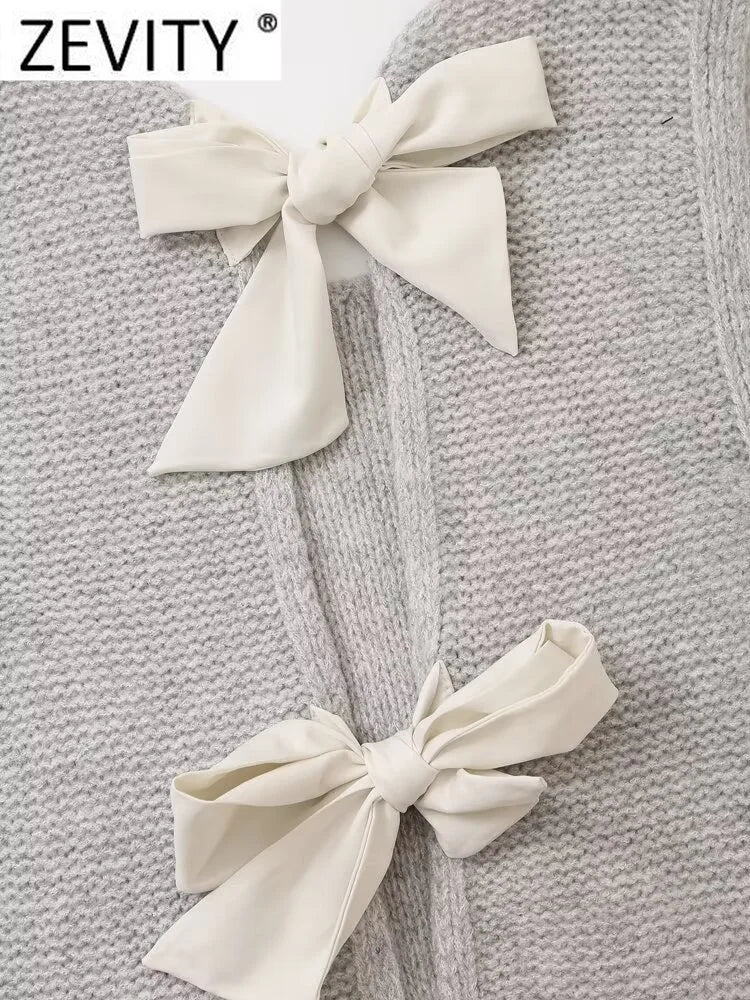 Zevity New Women Fashion Sleeveless Back Bow Tied Design Short Knitting Vest Sweater Female Chic Waistcoat Pullovers Tops SW6257