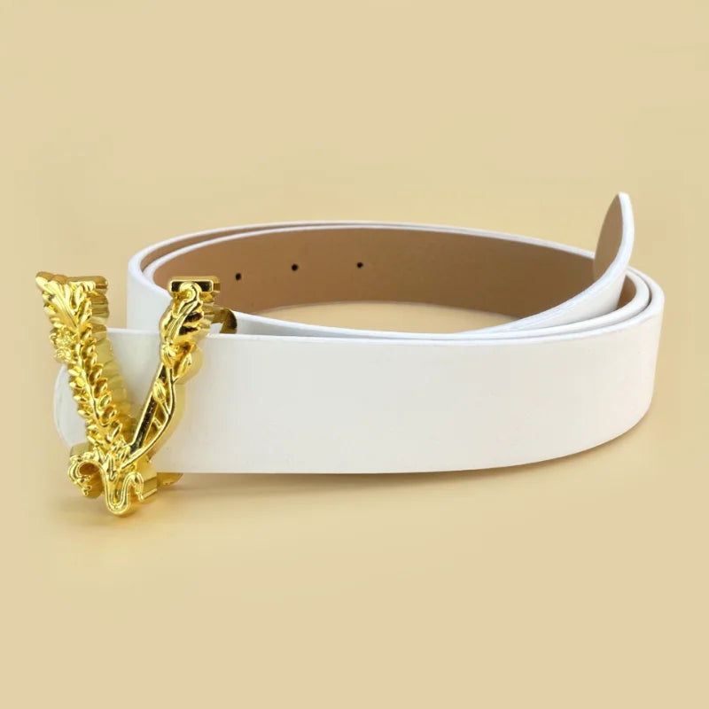 Luxury Brand Pu Leather Belt For  Women Designer Alloy  V Buckle Waist Strap Female Jeans Trouser Dress Waistband