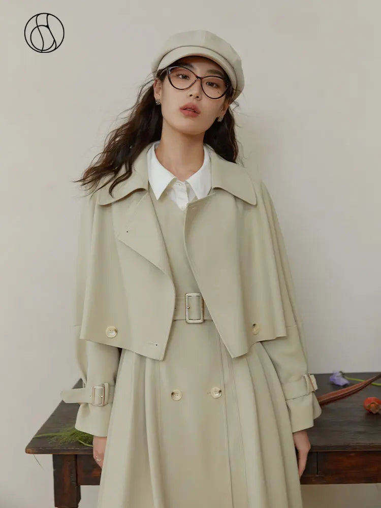 DUSHU Women Three-piece Suit Short Windbreaker Vest Dress for Women Spring Commuter Jacket + Strap Dress + Half Skirt Suit