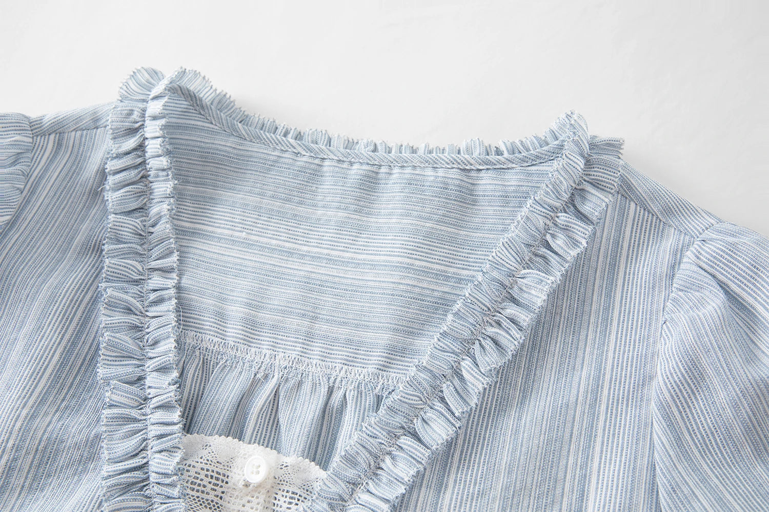DUSHU Ruffled Fake Two-piece Shirt 2025 Summer New Striped Blue Top Shirt
