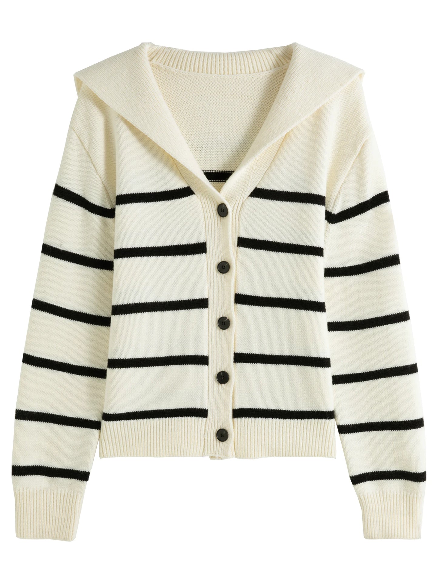 DUSHU Plus Size Sailor Collar Striped Cardigan Sweater For Women 2024 Winter New Chic Warm Loose Knit Cardigan 24DS84149