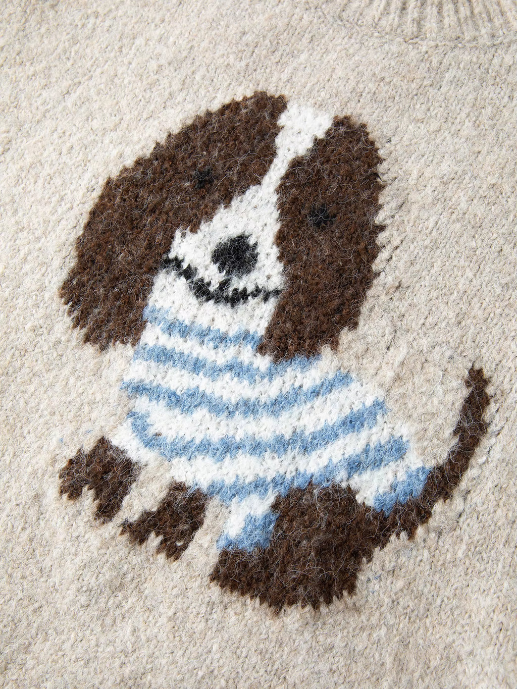 Round Neck Wool Cartoon Puppy Pattern Knitted Sweater Top for Women New Winter 2025 Style Age-reducing Leisure