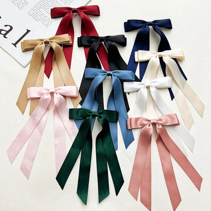 Women Elegant Bow Ribbon Hair Clip Fashion Solid Satin Spring Clip Simple Bowknot Hairpins Barrettes Hair Accessories for Girls