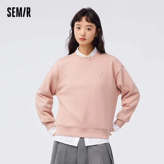 Semir Sweatshirt Women Embroidered Loose Temperament Simple 2023 Autumn New Basic Sweatshirt