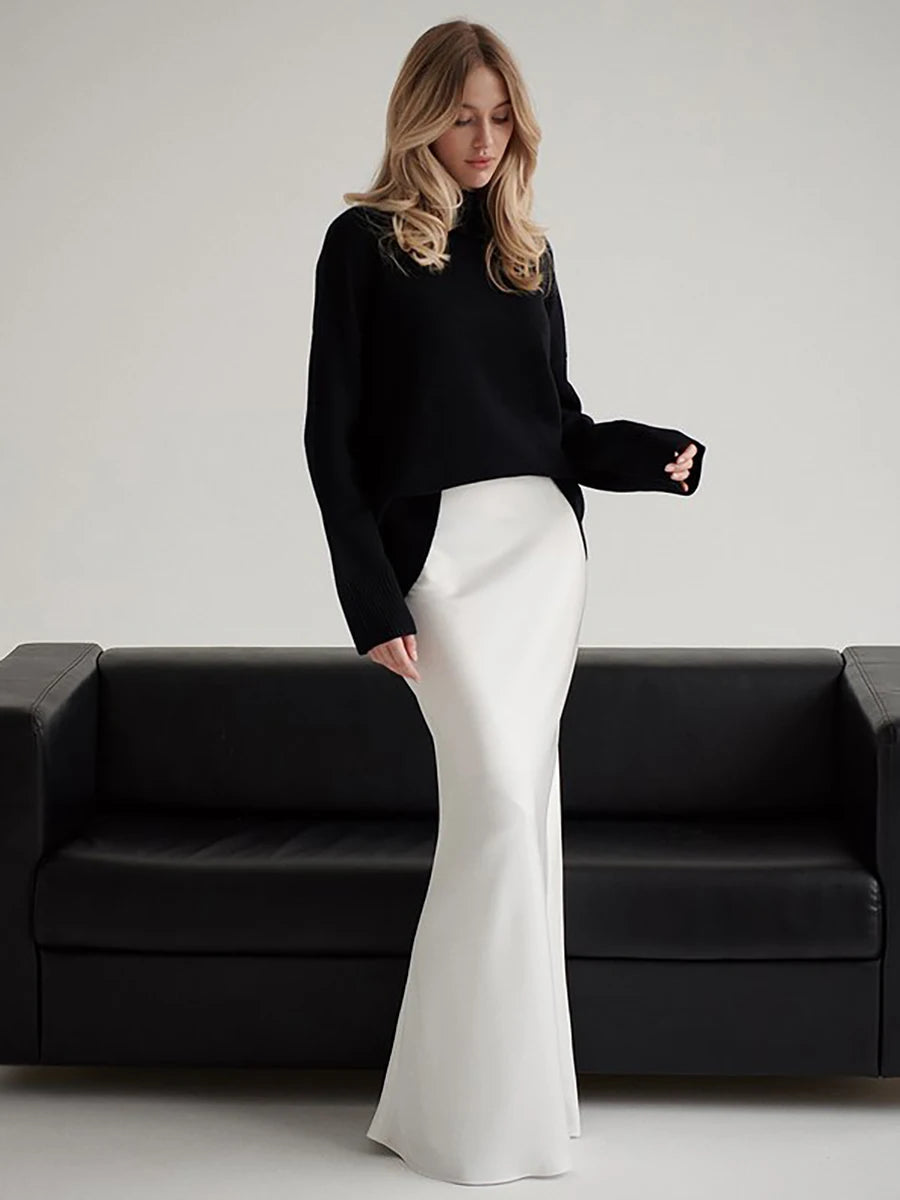 Bornladies Casual Satin Women'S Skirt Spring Summer Fashion Loose High Waist Maxi Skirts Elegant Simple Slik Fishtail Skirt