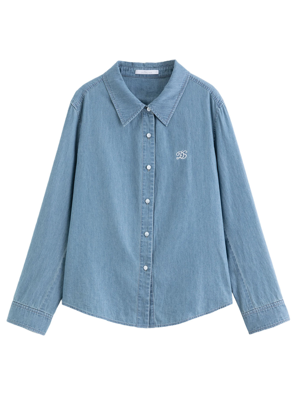DUSHU Plus Size Double Collar Design Denim Shirt For Women 2025 New Arrival Autumn French Style Top