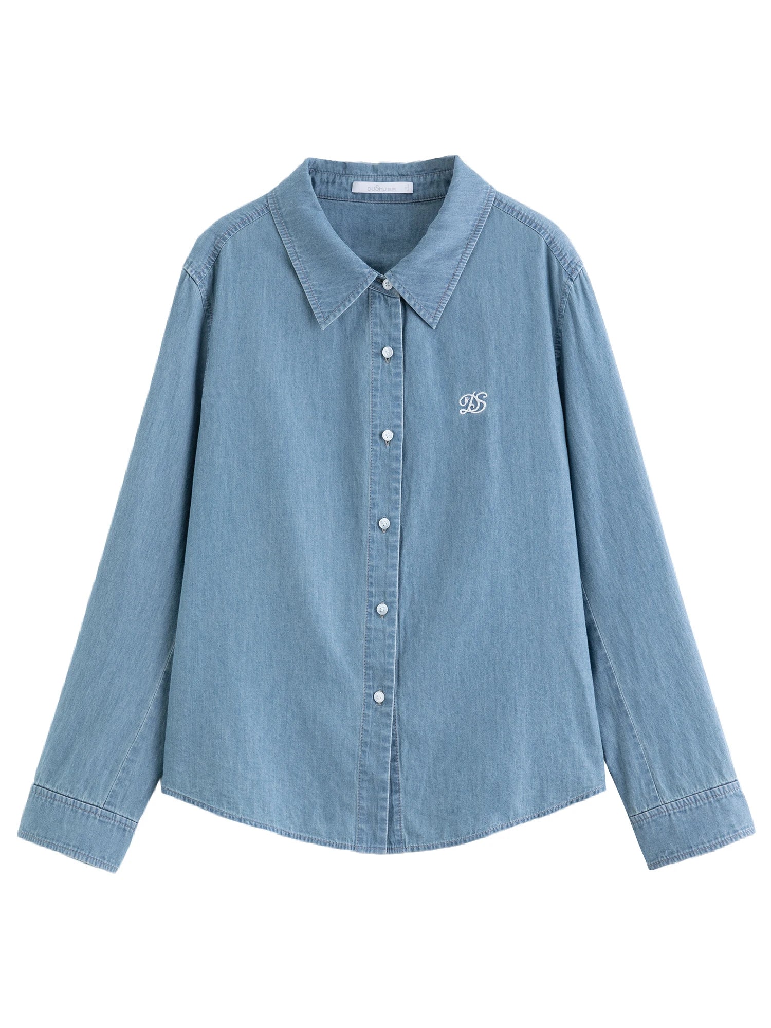 DUSHU Plus Size Double Collar Design Denim Shirt For Women 2025 New Arrival Autumn French Style Top