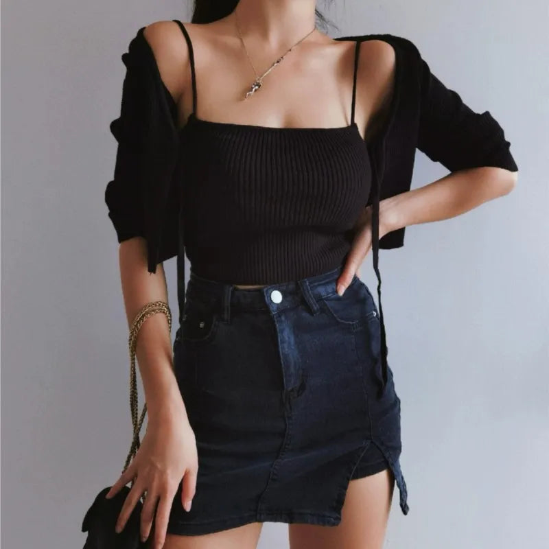 Kpop 1 Set Spring Korea Style Vintage Ribbed Knitted Cardigan Tank Top V neck Bandage Tie Bow Sweater Jumper Knitwear 4 Colors