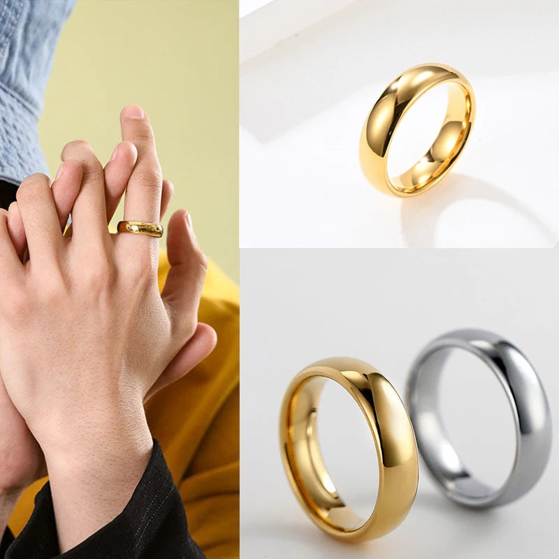 Stainless Steel Smooth Cambered Ring Steel Color 6mm Wide Simple Geometric Type Mens Ring  Gold Rings for Women Jewellery